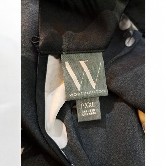 Worthington Satin Black & White Orchids 4 Long sleeve Blouse Petite XXL - Picture 14 of 16